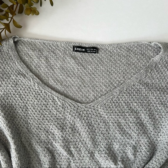 Shein | Gray Semi-Crop Knitted Sweater - Picture 6 of 9